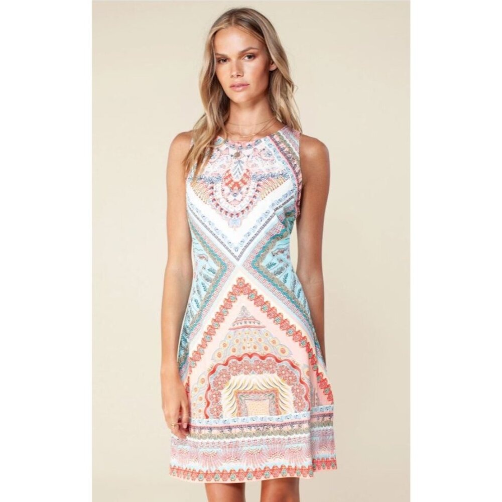 Hale Bob Women's Jersey Dress Sz S Multicolor Mandala Print Stretch Sleeveless